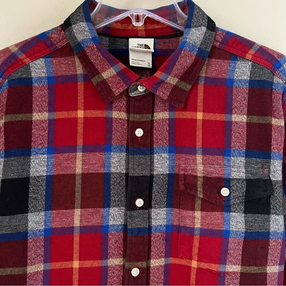 The North Face Arroyo Red Black Blue Plaid Heavyweight Flannel Shirt SZ XL